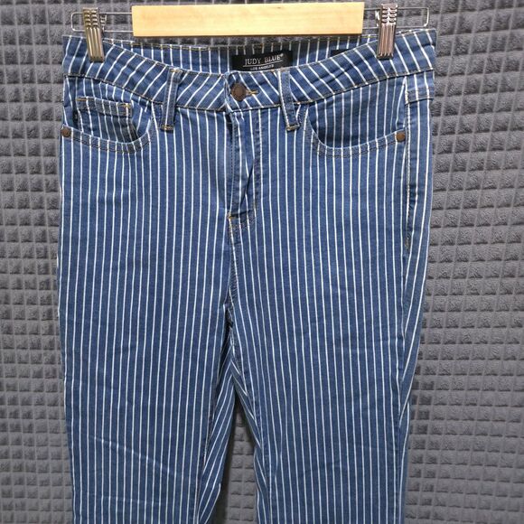 JudyBlue Pinstripe Super Flare Bellbottom Jeans Sz9 29x30 Retro 70s Hippie Rock - Picture 3 of 16